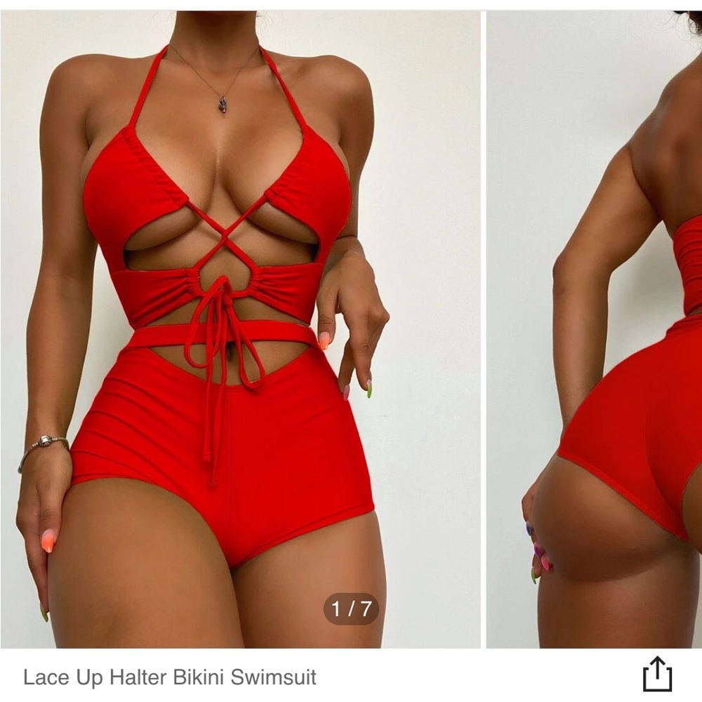 Lace Up Halter Bikini Swimsuit